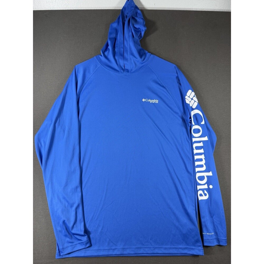 Columbia PFG Terminal Tackle Hoodie Mens S Blue Fishing Shirt Omni-Shade